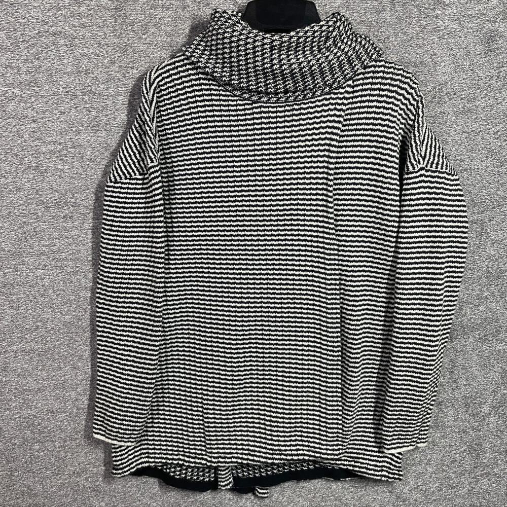 Cabi Sweater Black White Striped Cowl Neck Wrap Cotton Knit Womens Medium